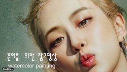 نقاشی زیبای پرتره از چهره یک دختر کره ای با آبرنگ