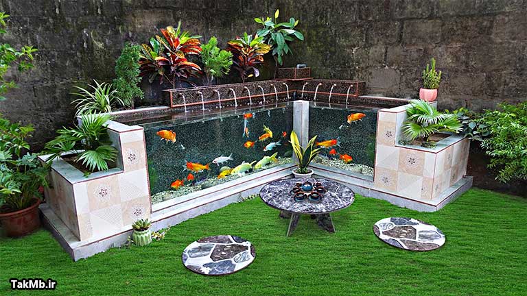 ایده ی جالب برای درست کردن مکانی آرام در گوشه ی باغ با ماهی های کوی